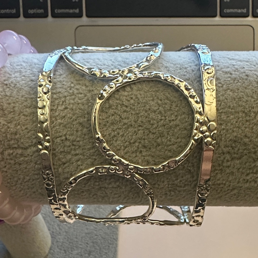 Silver-Tone Hammered half Circle Cuff Bracelet - Women Jewelry